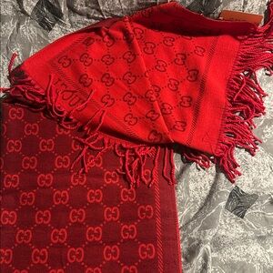 Gucci Burgundy and Red Monogram Scarf